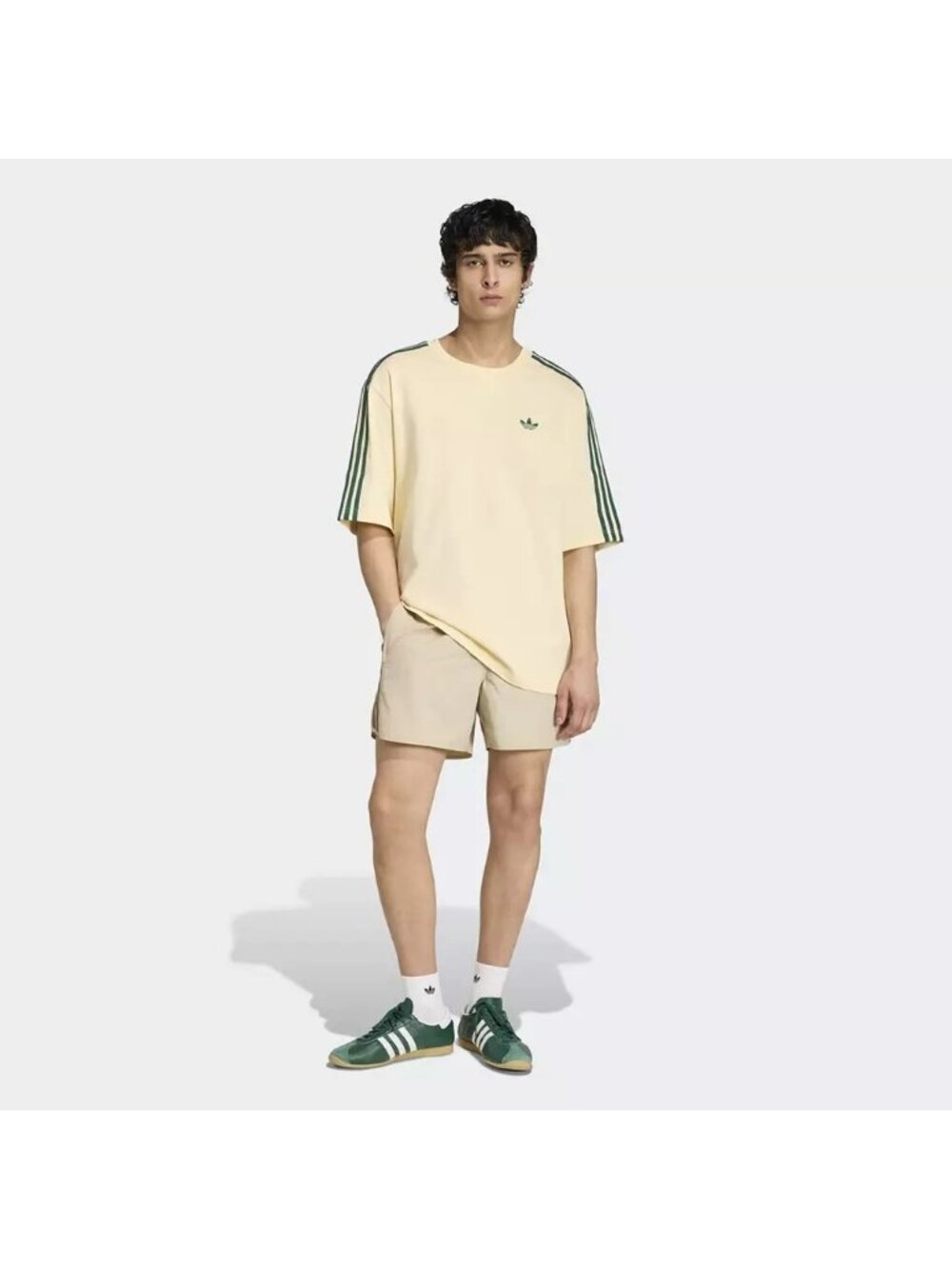 ADIDAS Men’s Warm Vanilla Green 3 Stripe Oversized Tee Sz 2XL NEW NWT